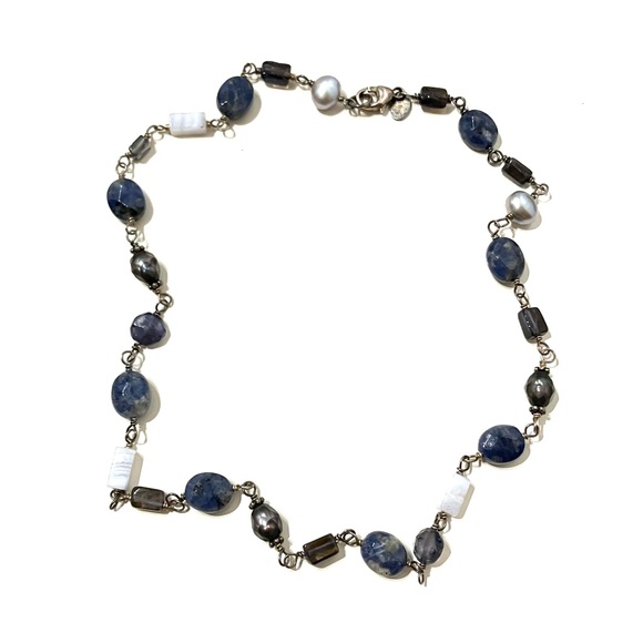 Silpada Sterling Silver Sodalite Blue Lace Chalcedony Pearl Necklace - Picture 3 of 6